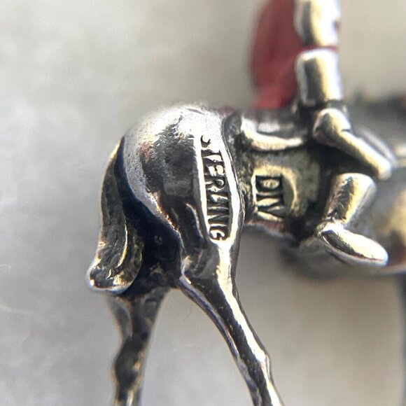 VTG  Sterling Silver 925 3D Red Enamel RCMP Police Riding Horse Charm Pendant - Picture 9 of 16